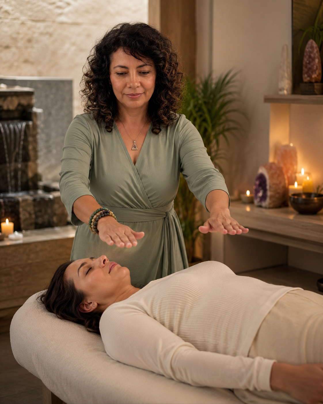 Sesión de reiki en ambiente holístico
